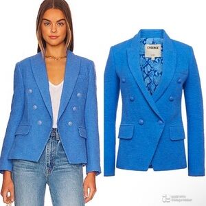 L'AGENCE Kenzie tweed Blue Double-Breasted Blazer w size xxl